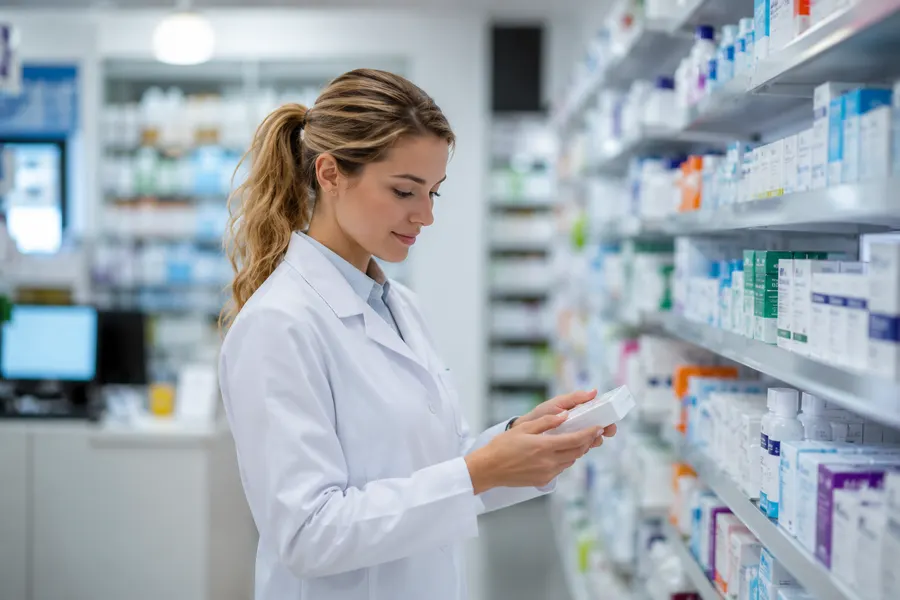 Farmaceut som arbetar på apotek